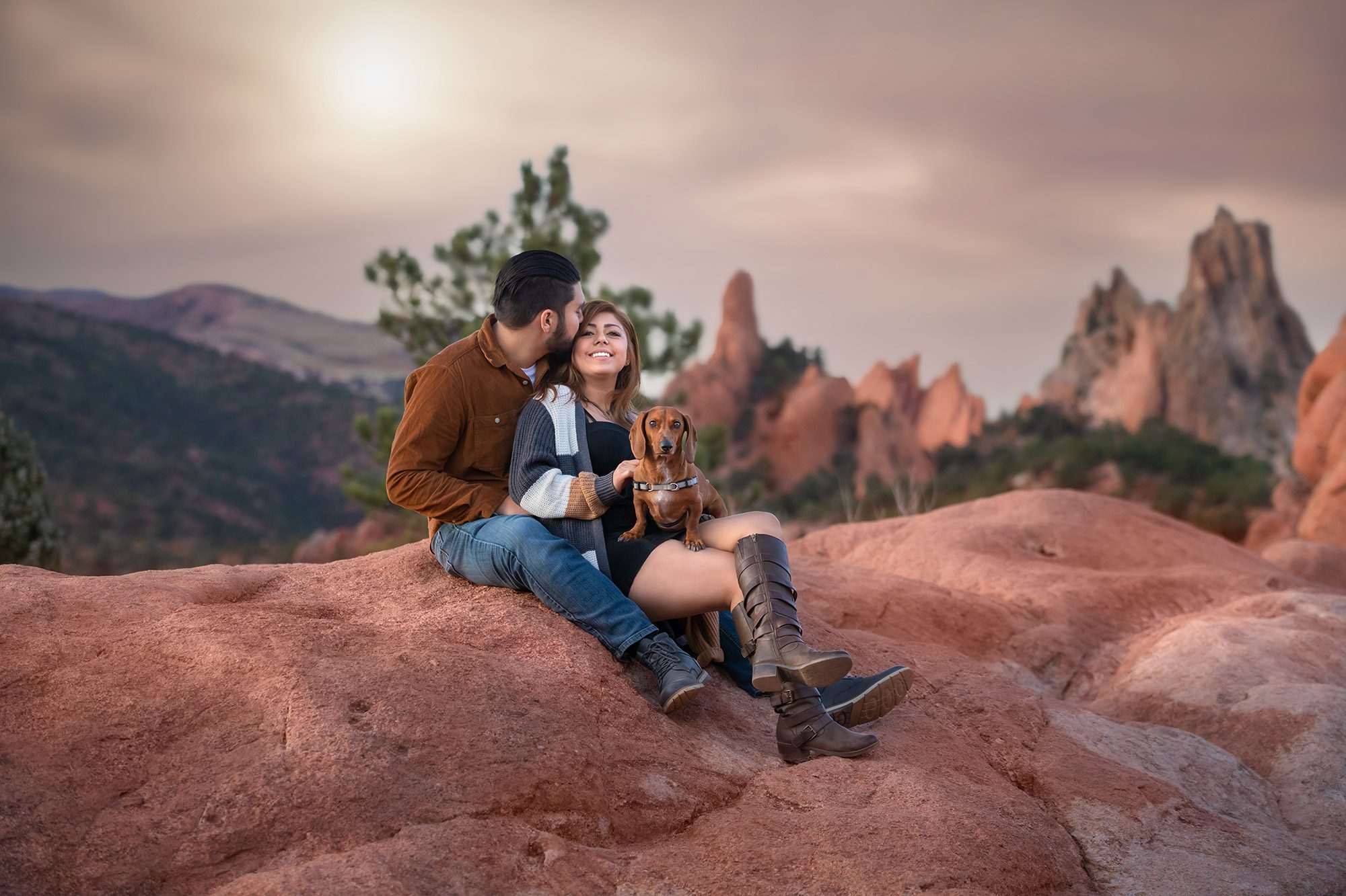 Couple with dachshund at Garden of the Gods